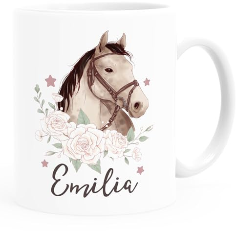 SpecialMe® Kindertasse Kunststoff mit Namen personalisiert Pferd Pferdemädchen Geschenk Mädchen Namensgeschenke Kunststoff-weiss standard