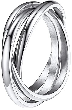 QKEPCY Anello Antistress Donna Intrecciato Nodo in Acciaio Inossidabile Fidget Anxiety Ring Fascia Spinner Pace Ansia Anelli Impilabili Gioielli (8, Argento)