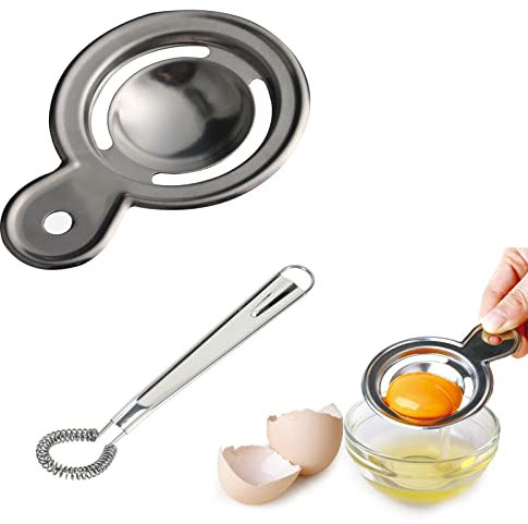 Trenner aus Rostfreiem Edelstahl, Eiertrenner, Eidottertrenner, Eiweißtrenner, Eiweißabscheider, Spiralschneebesen Edelstahl, Schaumschläger, Spiralbesen Spülmaschinengeeignet, 2 Stück