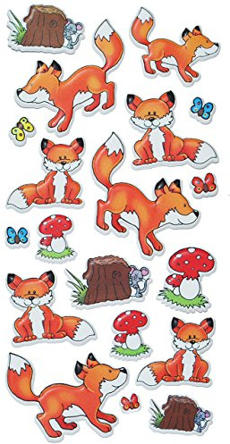alles-meine.de GmbH 19 TLG. Set Stickerset: 3-D Soft Sticker/Aufkleber - Fuchs mit Pilzen - wasserabweisend - Pop-Up - Herbststicker - Waldtiere Füchse Eicheln Pilz Blumen - fü..