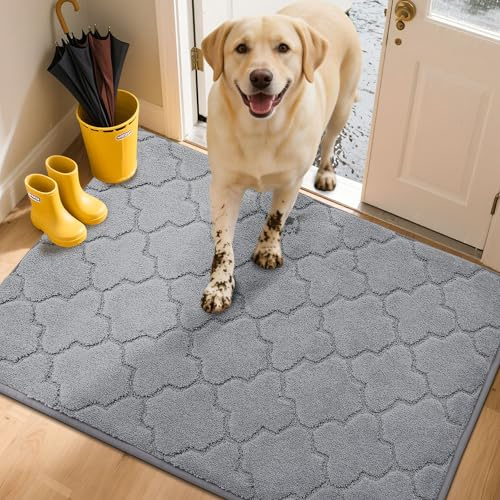 COSY HOMEER Fussmatte Innen 80 x 120 cm, Schmutzfangmatte Grau | Waschbar und rutschfest, saugfähiges Polyestergewebe, 1,5 cm weich, für Flur, Küche und Hintertür