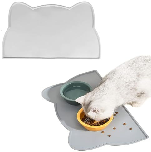 LMOGWL 1 pezzo tappetino per ciotola per animali domestici, tappetino in silicone per alimenti per animali domestici, tappetino impermeabile antiscivolo per cani e gatti 44 x 24 cm (grigio)