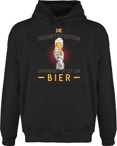 Hoodie Herren Pullover Männer - Party & Alkohol - Die Gesamtsituation erfordert jetzt ein Bier - Geschenk Lustig Vatertag - L - Schwarz - sauf sprüche hoody alki pulli saufen saufgeschenk trink