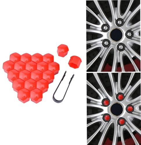 HENAC 20 stück Auto Radschraubenkappen füR Ford C-Max Ecosport Fiesta Escape Mondeo, Radmuttern Staubschutz Kappen ZubehöR Radbolzen Schutz Cover Diebstahlschutz,A/Red-17mm