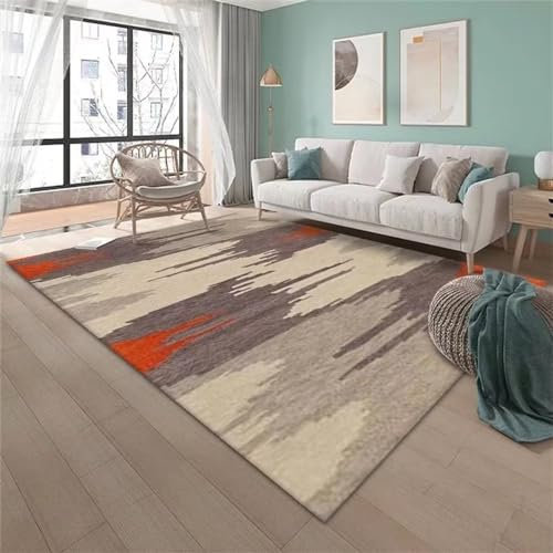 RUGMRZ Teppich Wohnzimmer Rund Fleckerlteppich Grau rot minimalistisch Wohnzimmer Teppich minimalistisch Multi-Size Teppich Bürostuhl Geeignet 60X90CM