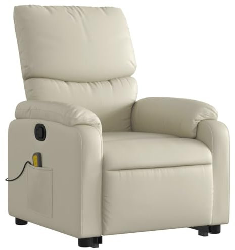 vidaXL Massagesessel, Sessel mit Aufstehhilfe, Relaxsessel mit Liegefunktion Vibrationsfunktion, Fernsehsessel Liegesessel Aufstehsessel, Creme Kunstleder