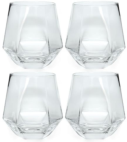 INTIRILIFE 4x Trinkglas im Hexagon Design Durchsichtig - 240 ml Füllmenge - Wasser Saft Glas Spülmaschinenfest Kristallglas stoßfest