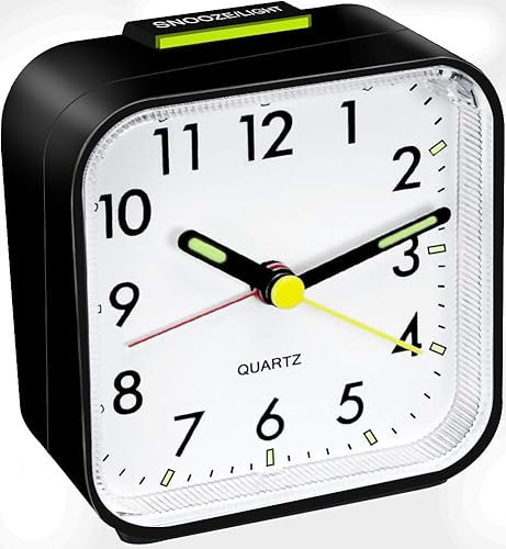 AOOABO TECH Alarm Clock, Silent Alarm Clocks Bedside Non Ticking Table Clocks Snooze Clocks with Large Display,Night Light for Heavy Sleepers Bedrooms Office Travel (Black)
