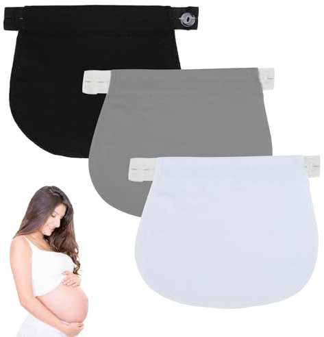 Hugfads 3 Stück Schwangerschaft Hosenerweiterung, Anpassbare Taillenverlängerung, Hochwertige Baumwoll-Hosenbunderweiterung, Komfortable und Einstellbare Hosenverlängerung für Schwangere Frauen