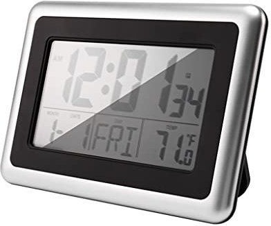 sjdoPulse Orologio da Parete Digitale Atomico, Ampio Display LCD, Funzionamento A Batteria, Temperatura Interna, Calendario, Supporto da Tavolo
