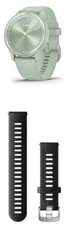 Garmin vívomove Sport, Hybrid Smartwatch with up to 5 days battery life, Cool Mint & Quick Release Band (20 mm) - Black