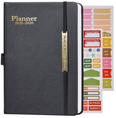 Samboo A5 18-Monatsplaner Kalender Wochen- und Monatsplaner Nachfüllpackung 2025-2026 mit 100 Seiten, für Arbeit, Planung, Studium, Reisen, Zeichnen, Skizzieren und Projekt, 14 x 20,6 cm, Schwarz