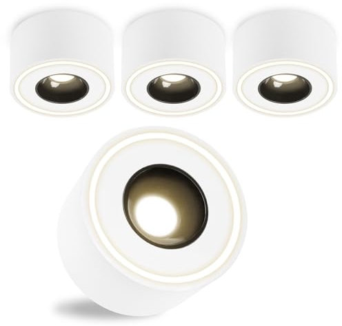 URing 4 Pcs Focos LED Interior Techo Superficie Blanco - Ø97x55mm - Aplique Techo Foco interior 8W 1680lm - 4000K Blanco Neutro - Plafones Focos redondo 230V, Focos Superficie de Aluminio