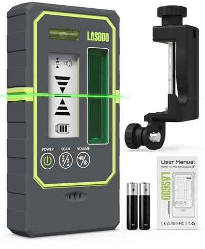 LasGoo Détecteur Laser LG-REC03 pour niveau laser, récepteur mode pulsé, portée 50 m, double écran LCD rétroéclairé, haut-parleur réglable, niveau à bulle et pince inclus.