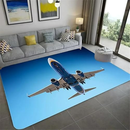 AAFUOO Tappeto da aeroplano per soggiorno, tappeto decorativo da volo, elicottero che vola, tappetino da pavimento per interni, tappeto da camera da letto, blu, 240 * 300 cm (95×118 pollici)