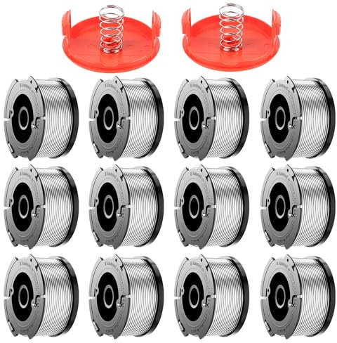 Forever Speed 12 Pezzi Bobina per Decespugliatore,1.65mm, 9.14m Bobina di Filo per Tagliabordi Compatibile con BLACK+DECKER,Modello di bobina AC14RL3A(12 Bobine di Ricambio, 2 Tappi)