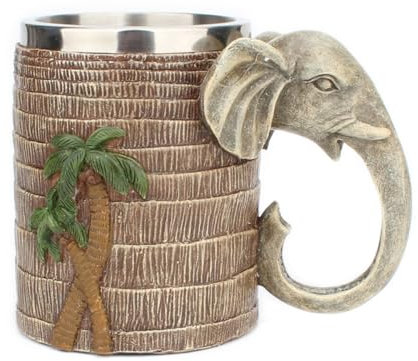 Kubiams 20oz Beer Stein Mug | Stainless Steel Beer Mug | Coffee Mug | Simulation Coconut Tree Beer Stein Mug | Elephant Beer Tankard Cup for Men