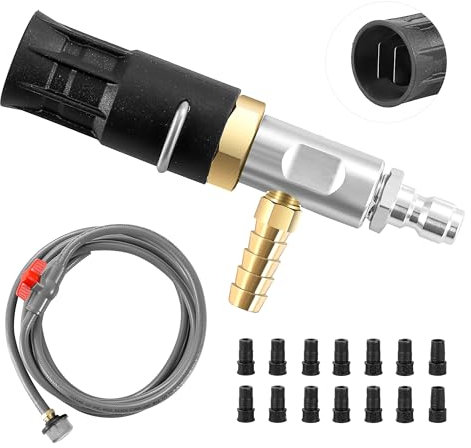 FIXFANS Adjustable Long Range Nozzle for Pressure Washer 2-2.5 GPM, Downstream Injection Spray Nozzle Kit, High Power Washing External Chemical Injector with 1/4” Quick Connect, 2000 to 3000 PSI