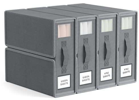 BTGGG 4 Stück Bettwäsche Organizer, Faltbarer Bettwäsche Aufbewahrung mit Handhaben, Schrank Organizer Kleiderschrank Aufbewahrung mit klarem Fenster für Bettbezug Kleidung,Grau