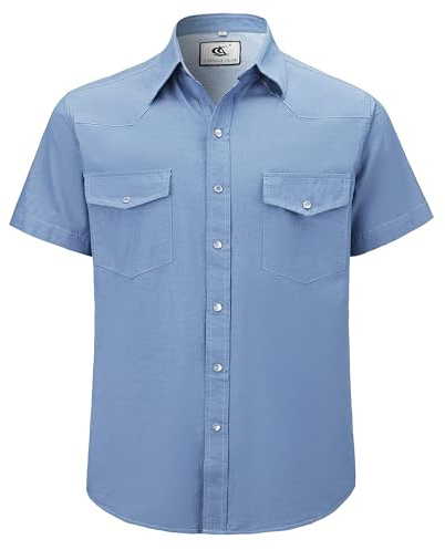 Dctop jeansskjorta för män, kortärmad denim, normal passform, fritidsskjortor, normal passform, cowboystil, skjorta med fickor, Skymningsblå 2#, XXL