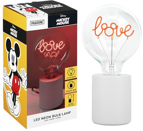 Paladone, Lampada con lampadina neon a LED decorativa con Topolino della Disney, con lampadina in vetro E27, regalo da collezione con licenza ufficiale, luce divertente per camere da letto e case