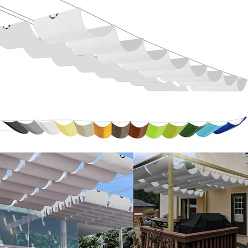 Einziehbares Sonnensegel 2.8x3m, nach Maß Pergola Markise Verstellbar Schattenabdeckung 95% UV-Schutz & reißfest Inkl. Montageseilen für Terrasse/Pergola Weiß