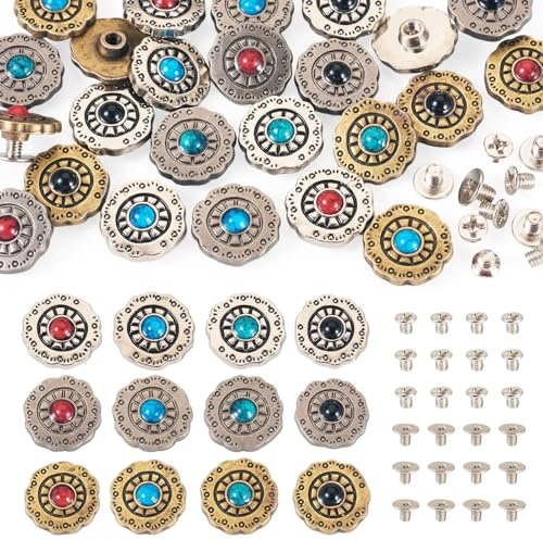 PandaHall 24 Sets Turquoise Rivet Leather Set Vintage Screw Back Rivets Replacement Decorative Button for Sewing Leather Craft Clothes Belt