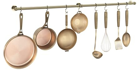 ROTHLEY Hanging Pot & Rack & Hanger: 39.4 Inch Stainless Steel Pot and Pan Hanger Wall Mounted Rack with Hooks (Antique Brass) for Kitchen Wall Rail