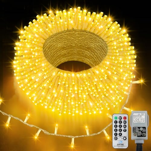echosari 400 LED Warm White Christmas Lights Mains Powered, Connectable 20m String Lights Plug in with Remote Timer Waterproof Christmas Tree Fairy Lights for Bedroom Party Xmas Tree