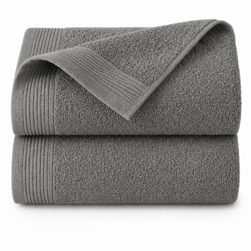 NOVOTEXTIL Toallas Ducha 70x140 cm – Juego de 2 Toallas 100% Algodón 500 g/m² – Suaves, Absorbentes y Duraderas – Uso Diario Hogar o Hotel (Gris)