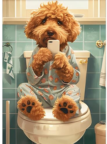 GDYEEH Welpe Schaut auf Handy Diamond Painting Erwachsene, 5D Toilette Diamant Kunst Bilder Anfänger, DIY Runder Vollbohrer Hund Diamanten Malerei Stickerei Geschenke Home Wand Dekor 30x40 cm