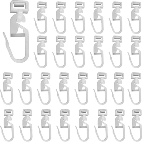 DWUENT 30-Pack Plastic Curtain Hooks & Clips, 34mm Universal Track Gliders for Smooth Sliding Curtains in Caravans, Campervans & Vans (White)