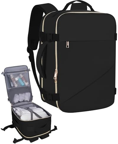 NatuFuse Ryanair Handgepäck 40x20x25, 14-Zoll-Laptop-Gepäcktasche, Handgepäck tasche 20L, Reiserucksack, Geschäftlich, Bergsteigen Schwarz