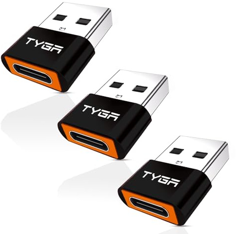 TYGA STORE USB Type C Female to USB Type A Male Adapter 2.0, Sync, Transfer, Charge, Plug & Play (3, Black, Orange)