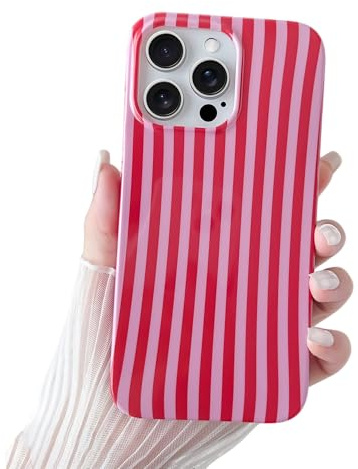 SmoBea for iPhone 15 Pro Max Case Cute Striped Phone Case Soft TPU Slim Shockproof Phone Cover for Women Girls Beautiful and Stylish, Red and Pink