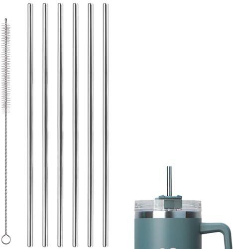 OZNXWRYY Cannucce Riutilizzabili in Acciaio Inossidabile 6 Pezzi Cannucce Bubble Tea 21 cm con 1 Spazzole, Cannucce Metallo per Cocktail, Frullati, Latte Freddo, caffè Freddo