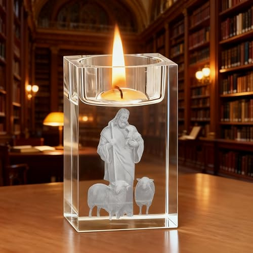 VOSSOT Gesù Porta Candele Vetro Trasparente Portacandele Votivi in Vetro Trasparente Portacandela Moderno Lanterna Portacandela Elegante per Casa Soggiorno Terrazzo Idee Regalo