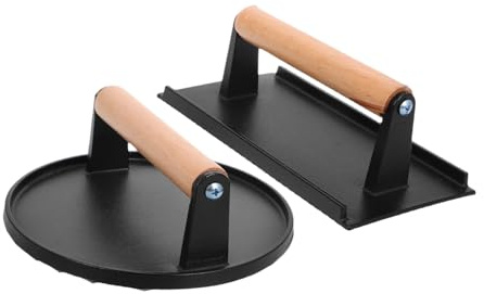Toyvian Presse à Hamburger Et Presse à Burger en Fonte avec Manche en Bois Lot 2 Pièces Surface sans Revêtement pour Barbecue Extérieur