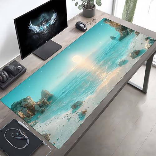 Gaming Mauspad 120 x 60cm Gaming Mousepad XXL Blau Himmel Mauspad Schreibtischauflage, Genähte Kanten Mausmat, rutschfeste Gummibasis, Schreibtisch Schutz für Home Büro, Geschenke PjY8998 9-X