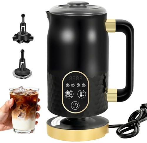 Milchaufschäumer Elektrisch – 4-in-1 Aufheizen & Aufschäumen, Temperatursteuerung, leiser Betrieb, Antihaftbeschichtung, 2 Quirle für Latte, Cappuccino & Kakao
