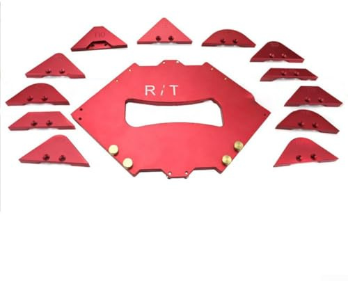 Set di sagome per fresatrice angolare da tavolo per lavorazione del legno, in lega di alluminio, R5-R40 e -T40 con finitura rossa anodizzata, per un instradamento preciso del raggio