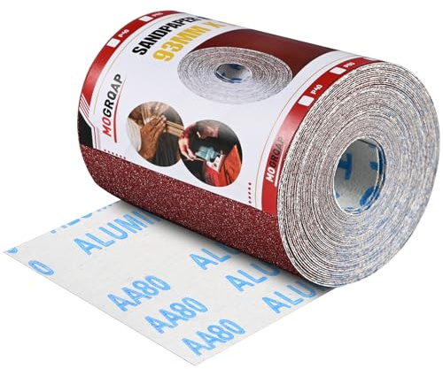 MOGRQAP Rouleaux de Papier Abrasif 93MM x 5M, Grain 80 Papier de Verre Humide et Sec Rouleau Abrasif à l'Oxyde d'Aluminium pour Bois Métal Dérouillage Polissage