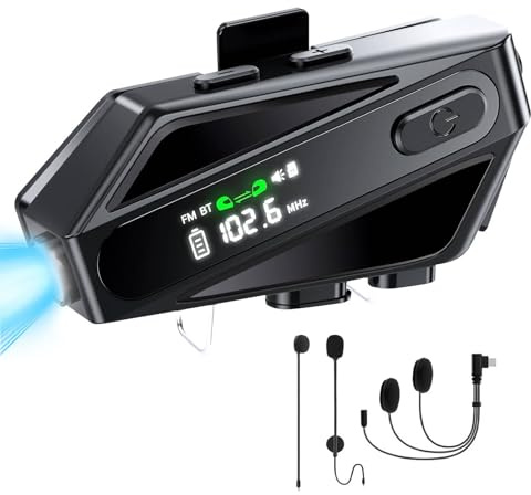 Longzhuo Motorcycle Helmet Bluetooth Headset, C6 Intercom Communication System with Noise Cancellation & Waterproof, Helmet Speakers for Riding, Skiing, Cycling