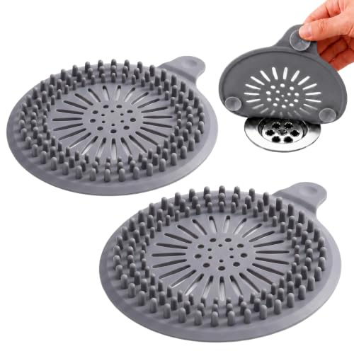 VALEMA® Atrapa Pelos Ducha | Rejilla Desague Ducha | Pack de 2 Unidades Color Gris con Ventosas | Filtro Desague para Bañera y Fregadero | para Evitar Cucarachas y Atascos.
