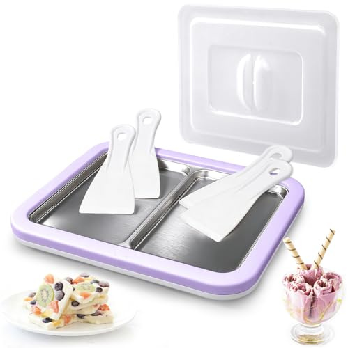 climafusion Doppia piastra con 4 spatole, piastra per gelato, piastra per gelato, gelato, per bambini, famiglia, gelato, fai da te, lavanda