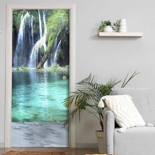 Türtapete selbstklebend blasenfrei | 200 x 90 cm Wasserfälle, Natur | Tür Aufkleber Türfolie | Einteilig | Wasserfest 3D Türaufkleber Klebefolie Türposter Möbelfolie