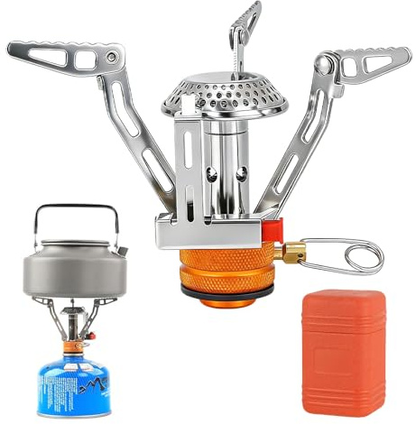 Riisoyu Réchauds de Camping, Portables Pliable Rechaud Camping Gaz avec Boîte de Transport 3000 W Mini Rechaud Gaz Bivouac Multifonctionnels Réchaud à Gaz de Camping Brûleur pour Extérieur Pique-Nique