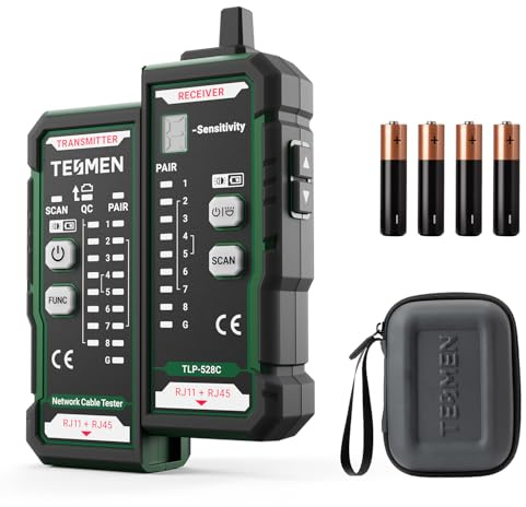 TESMEN TLP-528C Testeur de câbles réseau, RJ11/RJ45, détecteur Ethernet CAT5/CAT6 avec test de continuité & QC, localisateur LAN et téléphonique, idéal pour maintenance des câbles – Vert
