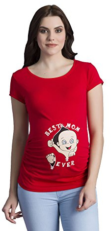 Best Mom Ever – vitsig söt omständighetsmode t-shirt med motiv graviditet, kort ärm (medium, röd)