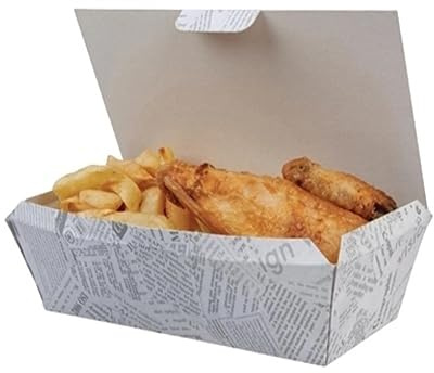 MustBeBonkers Newsprint Fish & Chips - Fast Food Take Away Disposable Packaging Tray Boxes - Select Items (Multi Food Box, 50)